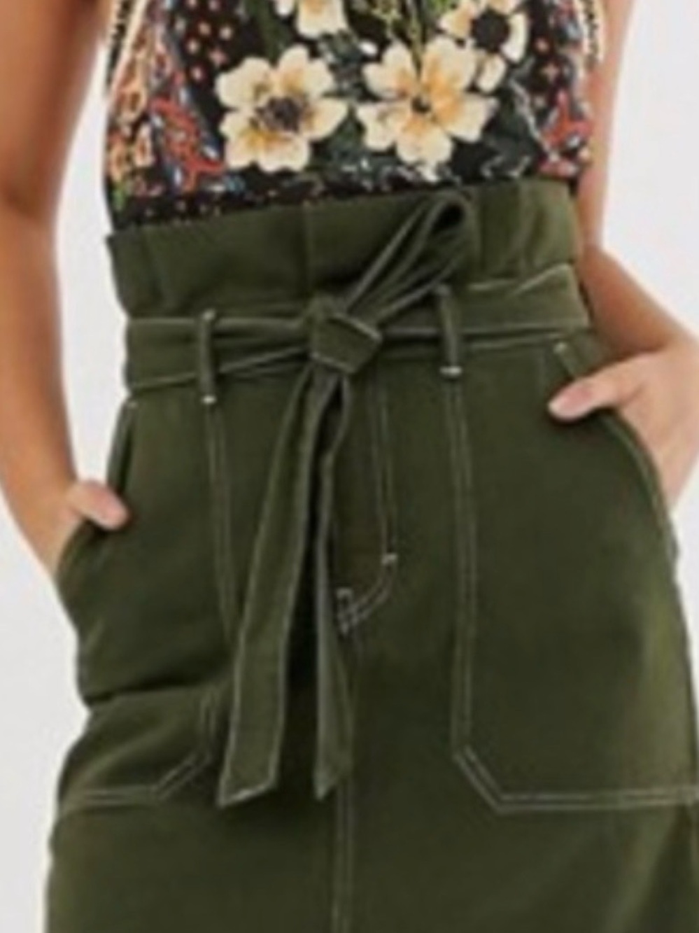 Free People Army Green Skirt with Contrast Stitching
